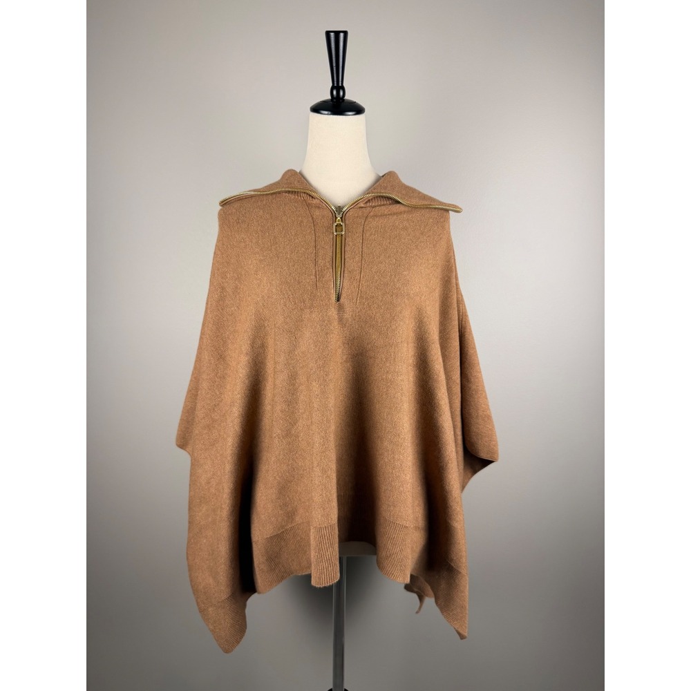 Chico's Poncho Sweater Womens One Size Brown NWT Half Zip‎ Knit